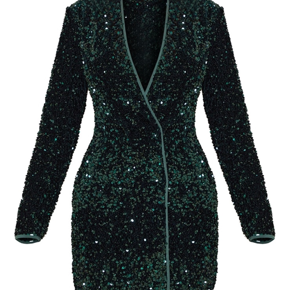 PLT Emerald Green Sequin Long Sleeve Blazer Dress